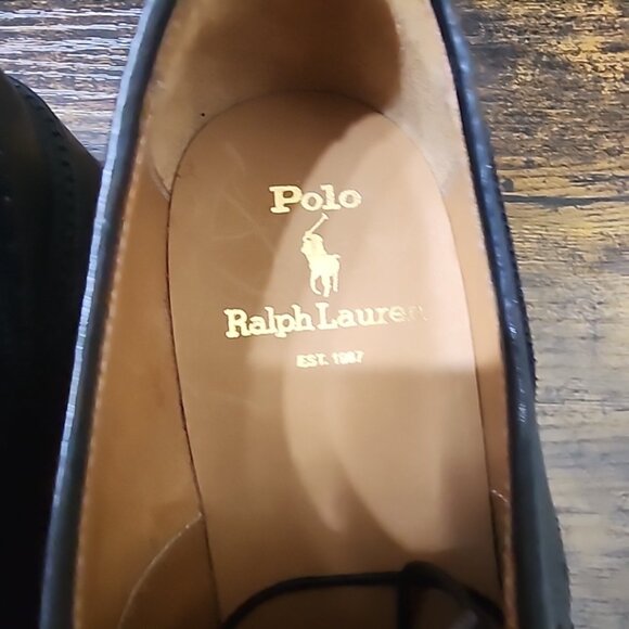 Polo Ralph Lauren Brenton Men’s 8.5 Black Leather Wingtip Oxfords New Condition main image 4
